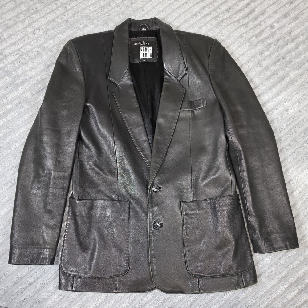 Vtg Michael Hoban NORTH BEACH LEATHER Iconic Classic Black 2buttonJacket Sz 38